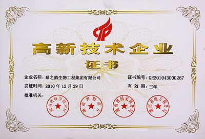 綠之韻集團榮獲國家科技部“高新技術(shù)企業(yè)”稱號